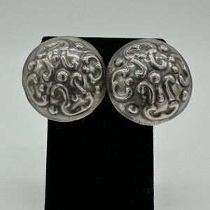 Vintage Mexico 925 Sterling Silver Embossed Clip-on Earrings